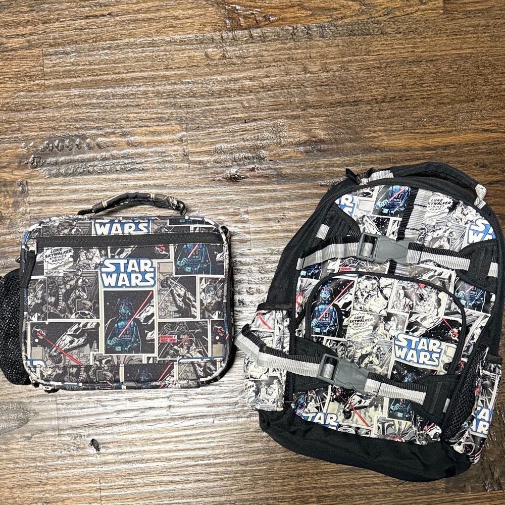 Pottery Barn Kids Star Wars Comic Backpack Set - Black, White, Blue